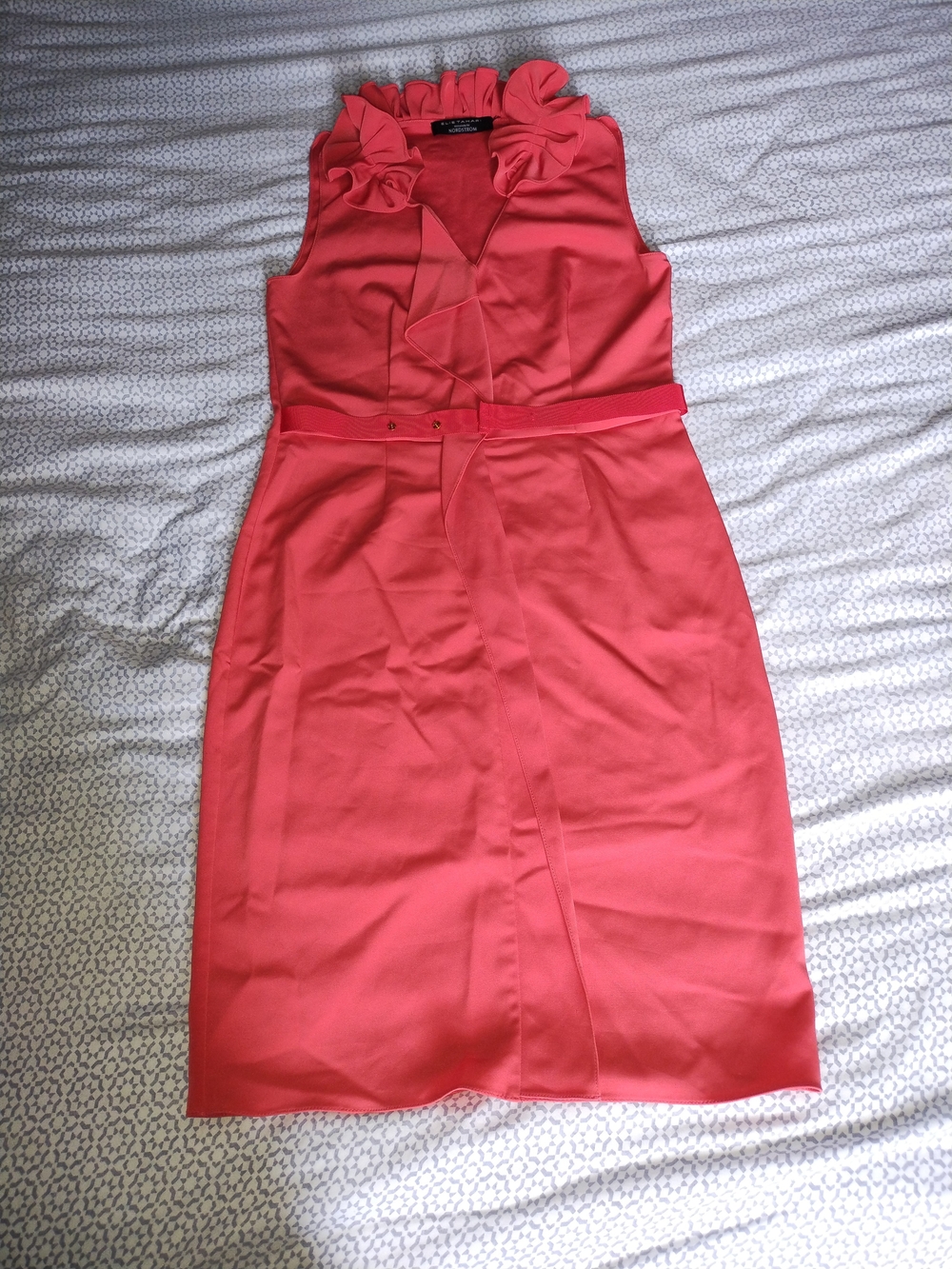 Elie Tahari Coral Ruffle-Neck Midi Dress